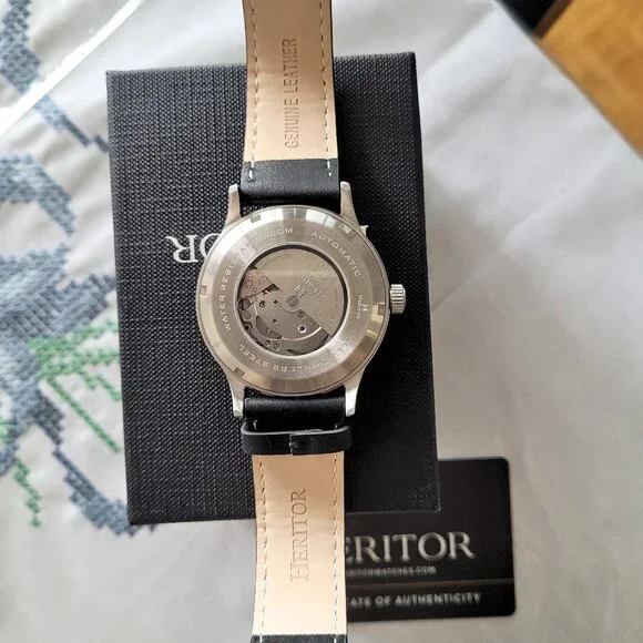 Heritor Men's Automatic Skeleton Dial Black Leather Watch - Picture 3 of 7